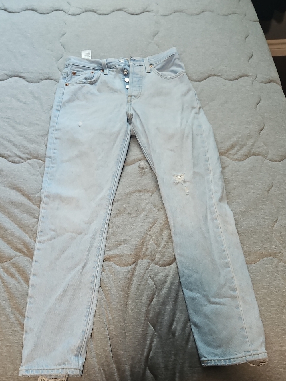 53. High-Rise Light Blue Straight Jeans with Button Fly